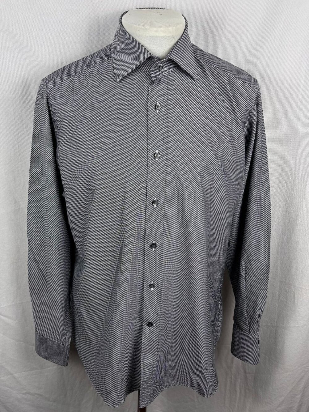 Etro Milano Black White Stripe Dress Shirt 41 Made Italy 100% Cotton Luxury